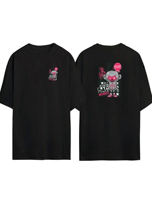 The Wert  Bad Monkey Ön Arka Baskılı Sıyah Oversize T-Shirt