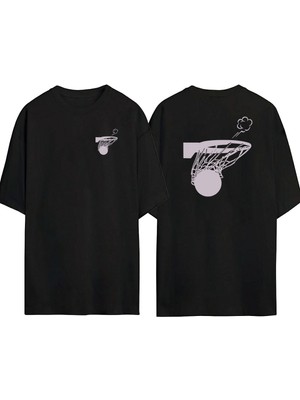 The Wert  Basket, Swish Ön Arka Baskılı Sıyah Oversize T-Shirt