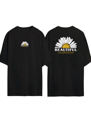 The Wert  Beautıful Confusıon Ön Arka Baskılı Sıyah Oversize T-Shirt