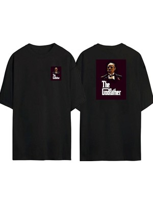 The Wert  The Godfater Gül Ön Arka Baskılı Sıyah Oversize T-Shirt