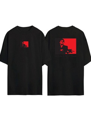 The Wert  Al Pacino Scarface Tony Montana Hello Ön Arka Baskılı Sıyah Oversize T-Shirt