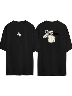 The Wert  Fotograf Çekmek Ön Arka Baskılı Sıyah Oversize T-Shirt