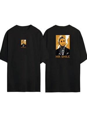 The Wert  Mr.smile Ön Arka Baskılı Sıyah Oversize T-Shirt