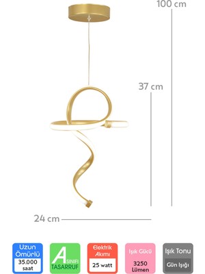 Woodhub 1 Modern Sarkıt Gold Kasa Gün Işığı LED Avize Lale Ledli Avize Modern 25 x 37 Gu5.3 91-100 cm Antre