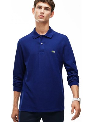 Lacoste Mavi Klasik Fit Erkek Uzun Kollu Polo Sweatshirt