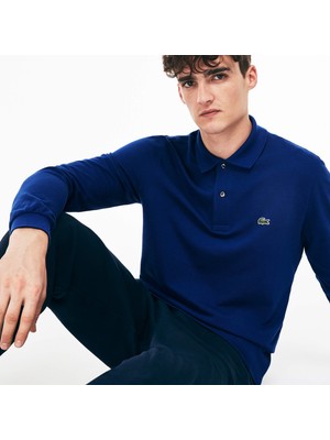 Lacoste Mavi Klasik Fit Erkek Uzun Kollu Polo Sweatshirt