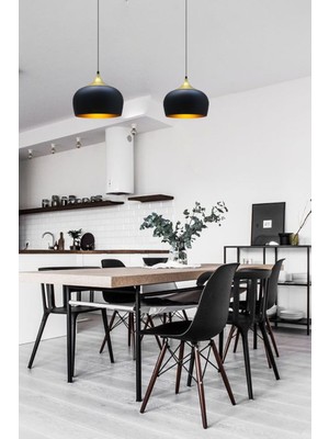 Woodhub 101-120 cm Çember Siyah Metal Avize Salon Masaüstü Mutfak Cafe Ofis Otel Tekli Avizeler Lamba Aydın