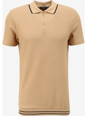 Fabrika Deve Tüyü Erkek Basic Jakarlı Polo T-Shirt Lucas
