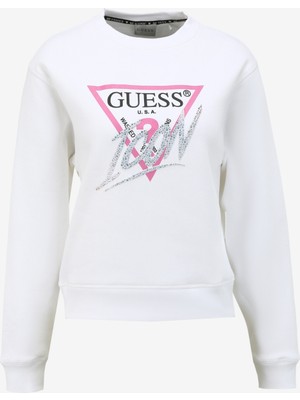 Guess Yuvarlak Yaka Beyaz Kadın Sweatshırt W4RQ96KB681-G011