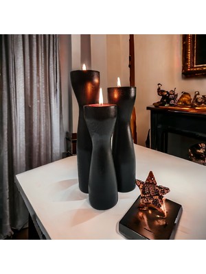 Vera Hediyelik Eşya 3'lü Tealight Siyah Ahşap Torna Şamdan Mumluk Dekoratif Özel Kayın Ağacı 3301000000780