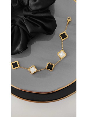 Nilotus Gold Van Cleef Ikili Set Çelik Kolye ve Bileklik