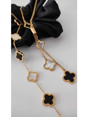 Nilotus Gold Van Cleef Ikili Set Çelik Kolye ve Bileklik