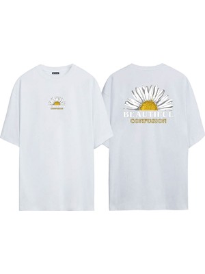 The Wert Unisex Beautıful Confusıon Ön Arka Baskılı Beyaz Oversize T-Shirt