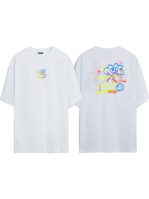 The Wert Unisex Change The Rules Ön Arka Baskılı Beyaz Oversize T-Shirt