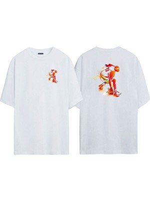 The Wert Unisex Basketbol Spor Top Sürme Ön Arka Baskılı Beyaz Oversize T-Shirt