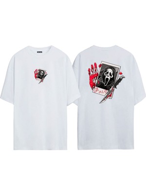 The Wert Unisex Çığlık, Call Me Ön Arka Baskılı Beyaz Oversize T-Shirt