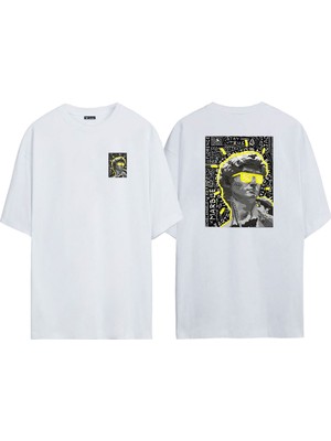 The Wert Unisex Davut Heykeli Ön Arka Baskılı Beyaz Oversize T-Shirt