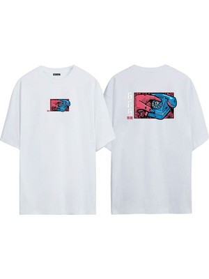 The Wert Unisex Eski Telefon 666 Ön Arka Baskılı Beyaz Oversize T-Shirt
