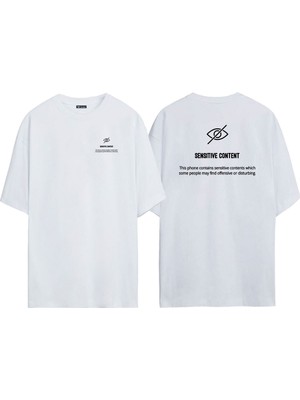 The Wert Unisex Sensitıve Content Ön Arka Baskılı Beyaz Oversize T-Shirt