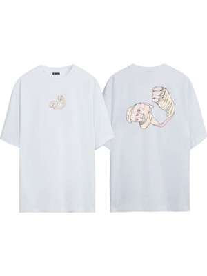 The Wert Unisex Hand Wrap Ön Arka Baskılı Beyaz Oversize T-Shirt