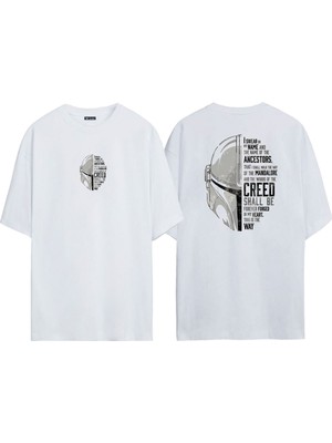 The Wert Unisex Creed Of The Watch Natural Tee Ön Arka Baskılı Beyaz Oversize T-Shirt