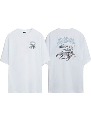 The Wert Unisex Poison Akrep Ön Arka Baskılı Beyaz Oversize T-Shirt