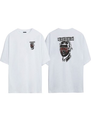 The Wert Unisex Heart Break Sucks Ön Arka Baskılı Beyaz Oversize T-Shirt