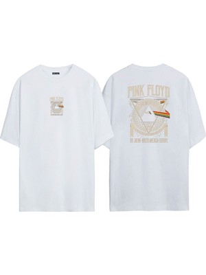 The Wert Unisex Pınk Floyd Uk Japan North America Europe Ön Arka Baskılı Beyaz Oversize T-Shirt