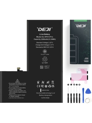 Deji iPhone 14 Pro Batarya 3200mAh Lityum İyon Teknolojisiyle Güçlü ve Güvenli