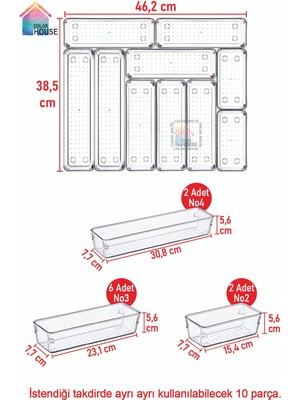 Color House 10'lu Set Modüler Kaşıklık Şeffaf Çekmece Içi Düzenleyici Mutfak Buzdolabı Organizer Düzenleyici Set
