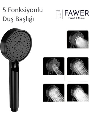 FAWER Faucet & Shower Siyah Sürgülü Duş Seti Banyo Duş Takımı