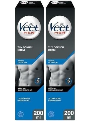 Veet Men 200 ml X 2 Tüy Dökücü Krem Hassas Ciltler İçin Kesik Çizik Yapmadan Etkili
