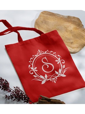 Bk Gift Kişiye Özel Harfli Kırmızı Kumaş Bez Çanta-3, Baskılı Omuz Çantası, Alışveriş Çantası