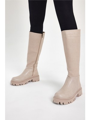 Tonny Black Kadın Nude Cilt Rahat Kalıp Uzun Fermuarlı Çizme