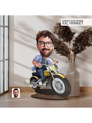 Bk Gift Kişiye Özel Erkek Motorcu Karikatürlü Büyük Boy Ahşap Biblo-1, Arkadaşa Hediye , Sevgiliye Hediye, Kişiye Özel Biblolar