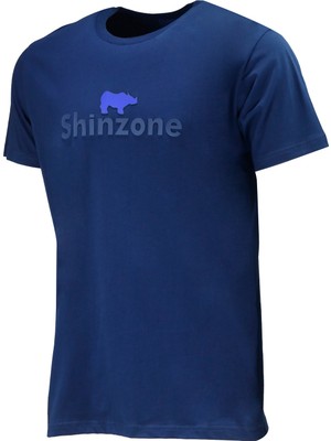 Shinzone Erkek Bisiklet Yaka Standart Fit Kabartma Göğüs Baskılı Indigo T-Shirt