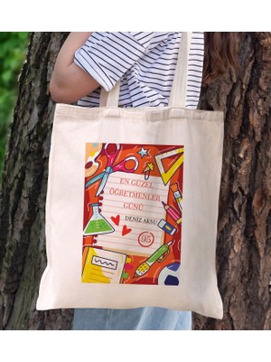 Bk Gift Kişiye Özel Öğretmenler Günü Tasarımlı Kanvas Bez Çanta - 2, Öğretmene Hediye, Öğretmenler Günü