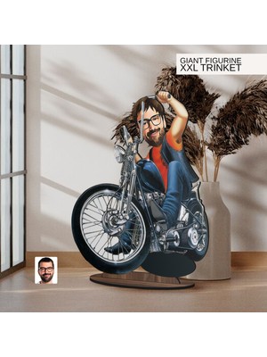 Bk Gift Kişiye Özel Erkek Motorcu Karikatürlü Büyük Boy Ahşap Biblo-5, Arkadaşa Hediye , Sevgiliye Hediye, Kişiye Özel Biblolar