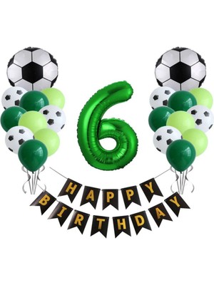 Rönesans Parti 6 Yaş Futbol Temalı Yeşil Rakamlı Happy Bırthday Yazılı Doğum Günü Seti