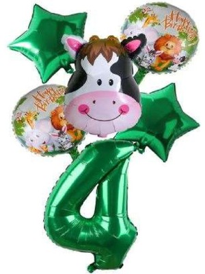 Rönesans Parti Yeşil Rakam Yıldız Inek Hayvan Folyo Balon Seti Yaş 4