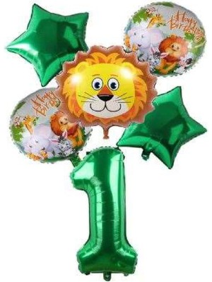 Rönesans Parti Yeşil Rakam Yıldız Aslan Hayvan Folyo Balon Seti Yaş 1