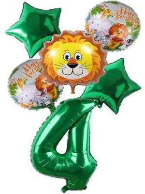 Rönesans Parti Yeşil Rakam Yıldız Aslan Hayvan Folyo Balon Seti Yaş 4