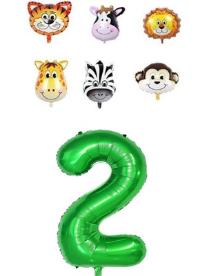 Rönesans Parti Safari Hayvanlar Temalı Yeşil Rakam Folyo Balon Seti Yaş 2