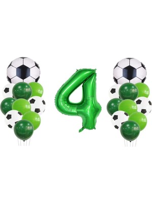 Rönesans Parti 4 Yaş Futbol Temalı Yeşil Rakamlı Balon Seti