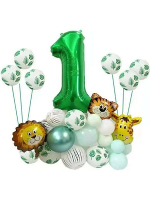 Rönesans Parti Safari Temalı Yeşil Rakamlı Folyo Balon Seti Yaş 1