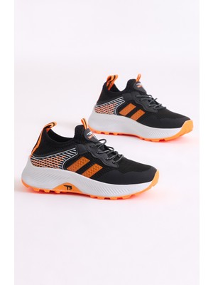 Tonny Black Çocuk Unisex Siyah Oranj Rahat Kalıp Nefes Alabilen Kumaş Bağcıklı Sneaker