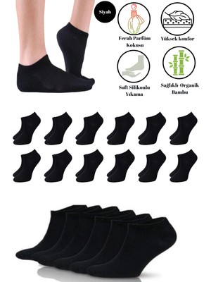 Premium Natural Socks Erkek-Bayan Bambu Siyah Patik Çorap 12'Li(Soft Yıkama)(Parfümlü)(Imalattan)