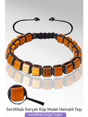 Tesbih Atölyesi Sertifikalı Küp Model Rose Hematit Taşı Bileklik - Ayarlamalı