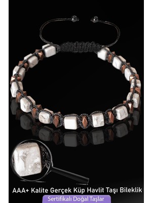 Tesbih Atölyesi Sertifikalı Küp Model Gerçek Havlit Taşı Bileklik - Ayarlamalı