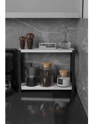 Cmkstore Metal Mutfak Tezgah Üstü Organizer 2 Yüksek Raflı Banyo Mutfak Düzenleyici Beyaz